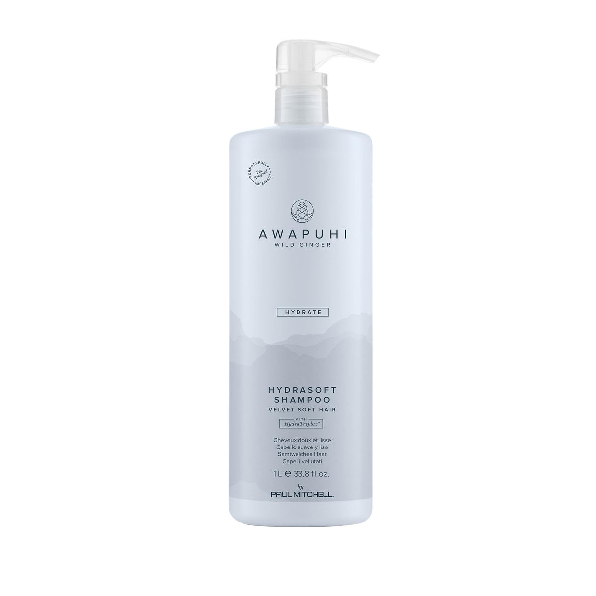 Awapuhi Wild Ginger HydraSoft Shampoo – bouteille lumineuse offrant hydratation et brillance.