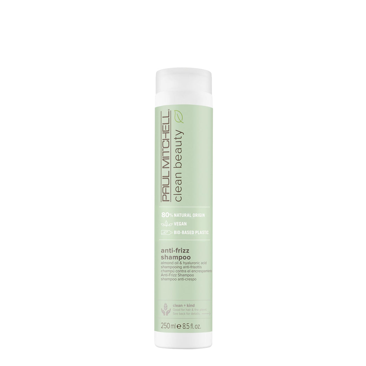 Paul Mitchell Clean Beauty Anti-Frisottis Shampoo – flacon, lissage de la surface capillaire et frisottis réduits.