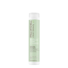 Paul Mitchell Clean Beauty Anti-Frisottis Shampoo – flacon, lissage de la surface capillaire et frisottis réduits.