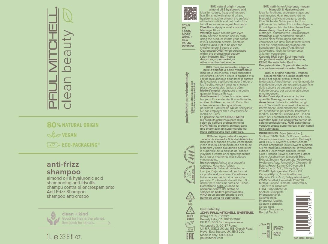 Paul Mitchell Clean Beauty Anti-Frizz Shampoo, emballage bio-sourcé à 90% canne à sucre.