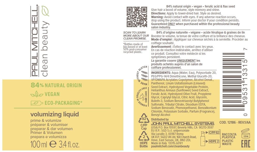 Paul Mitchell Clean Beauty Volume Liquide — emballage biosourcé réduisant les plastiques vierges.