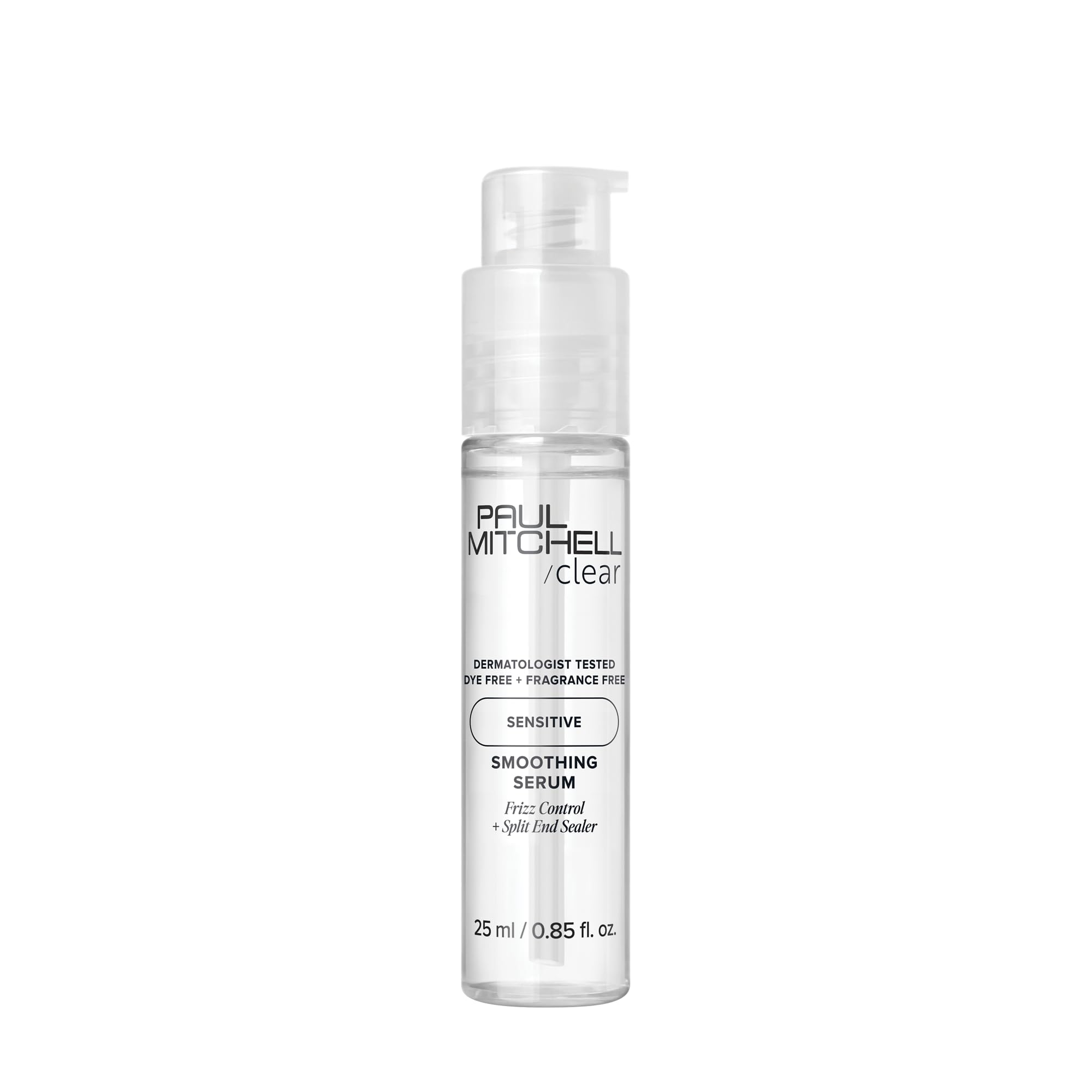 Paul Mitchell Clear Smoothing Serum – bouteille, brillance légère sans irritation du cuir chevelu sensible.