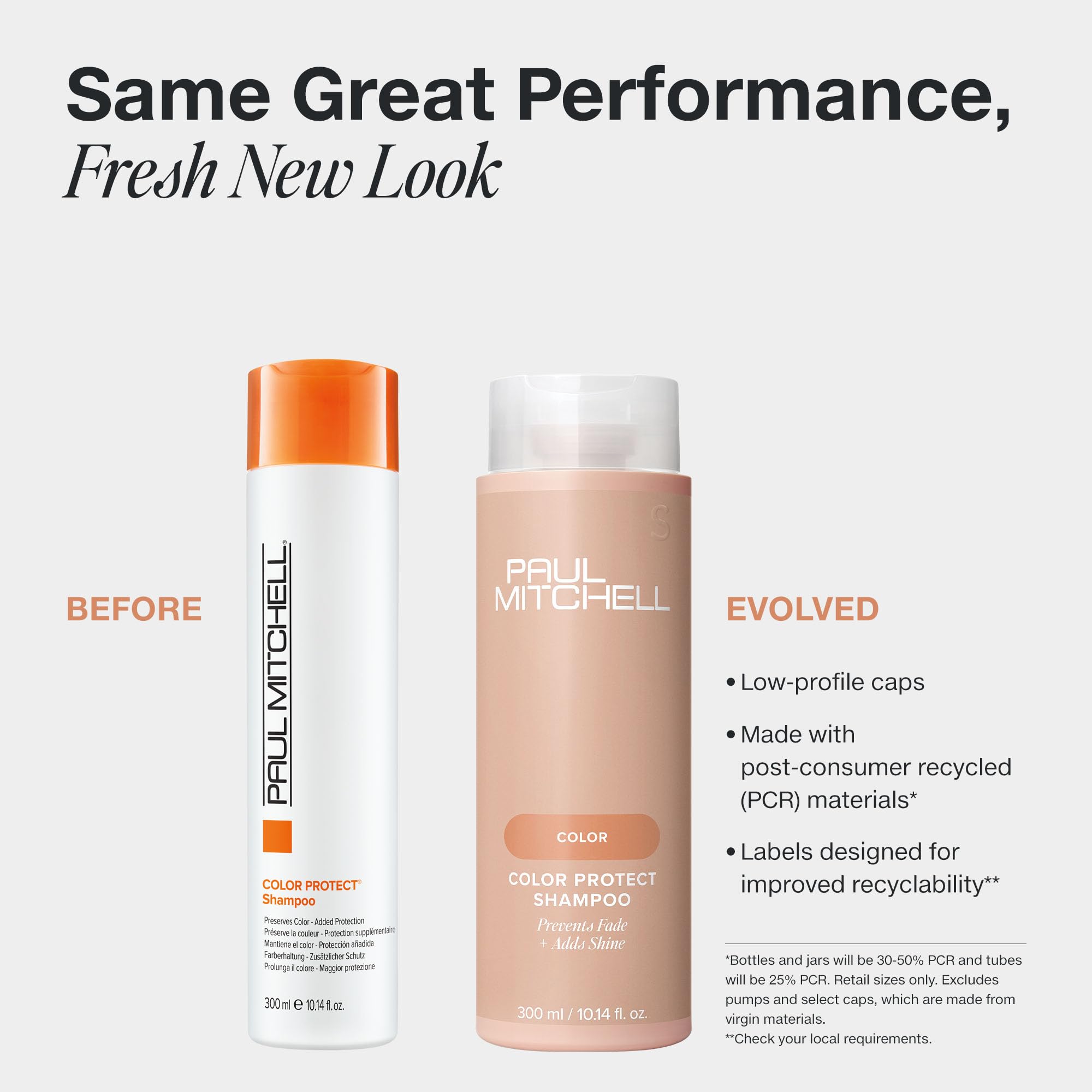 Paul Mitchell Color Protect Shampoo, packaging éco-responsable, réduction d’impact environnemental.