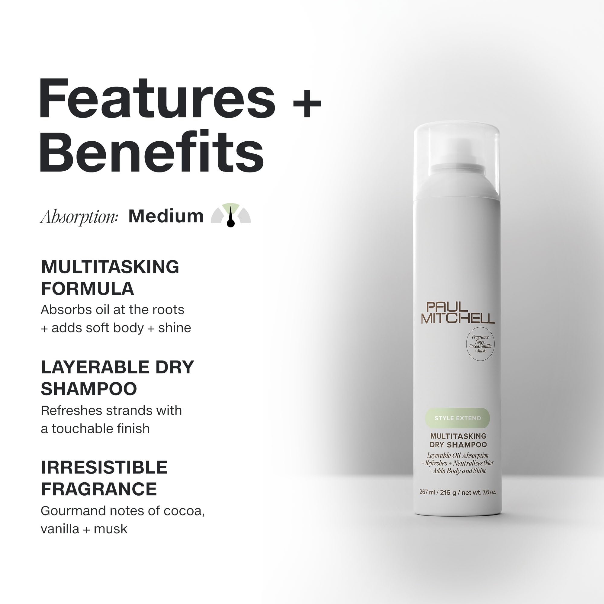 Paul Mitchell Multitasking Dry Shampoo apporte corps doux et brillance légère sur les longueurs.