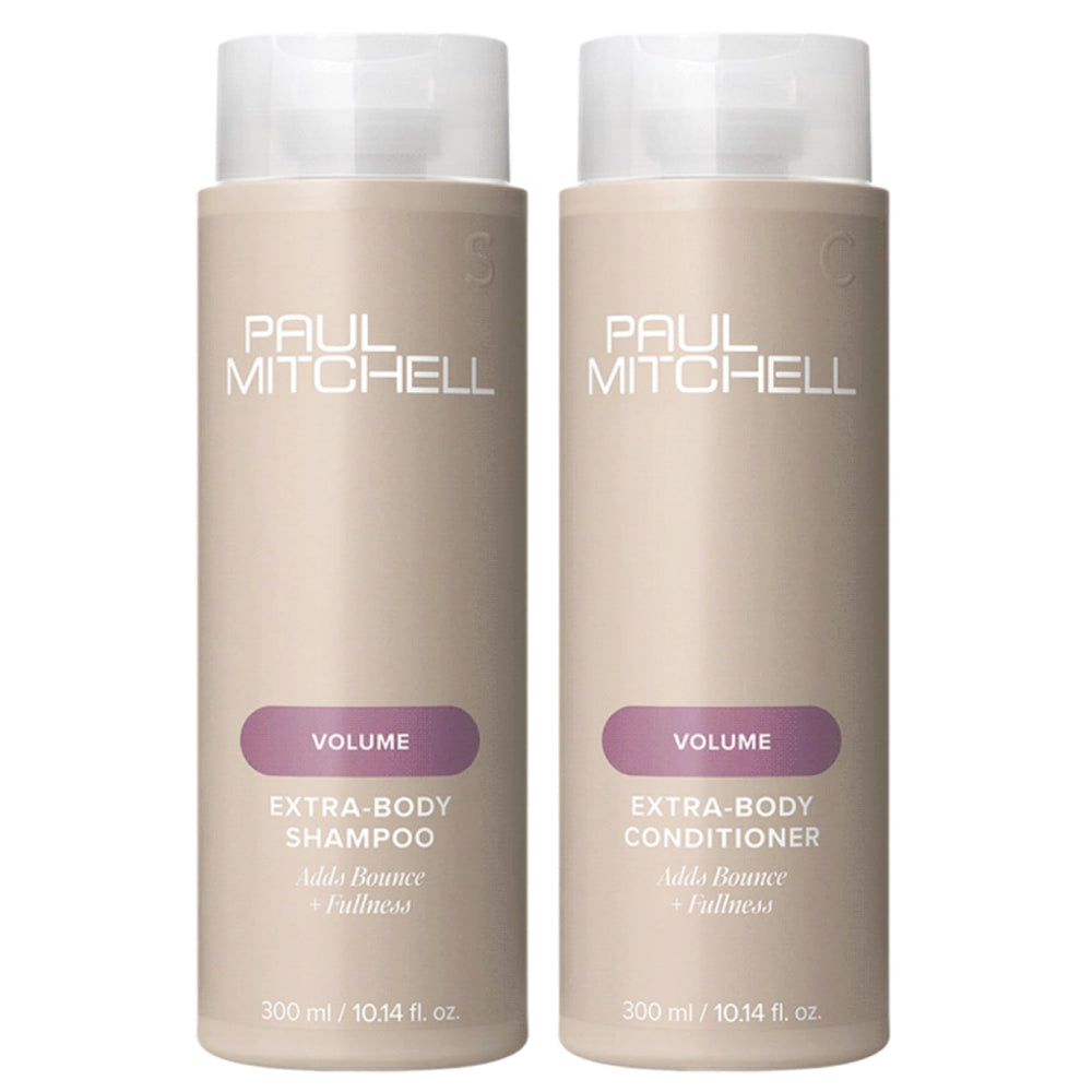 Paul Mitchell Extra-Body édition limitée fêtes : ensemble de bouteilles pour donner du volume aux cheveux fins dès les racines.