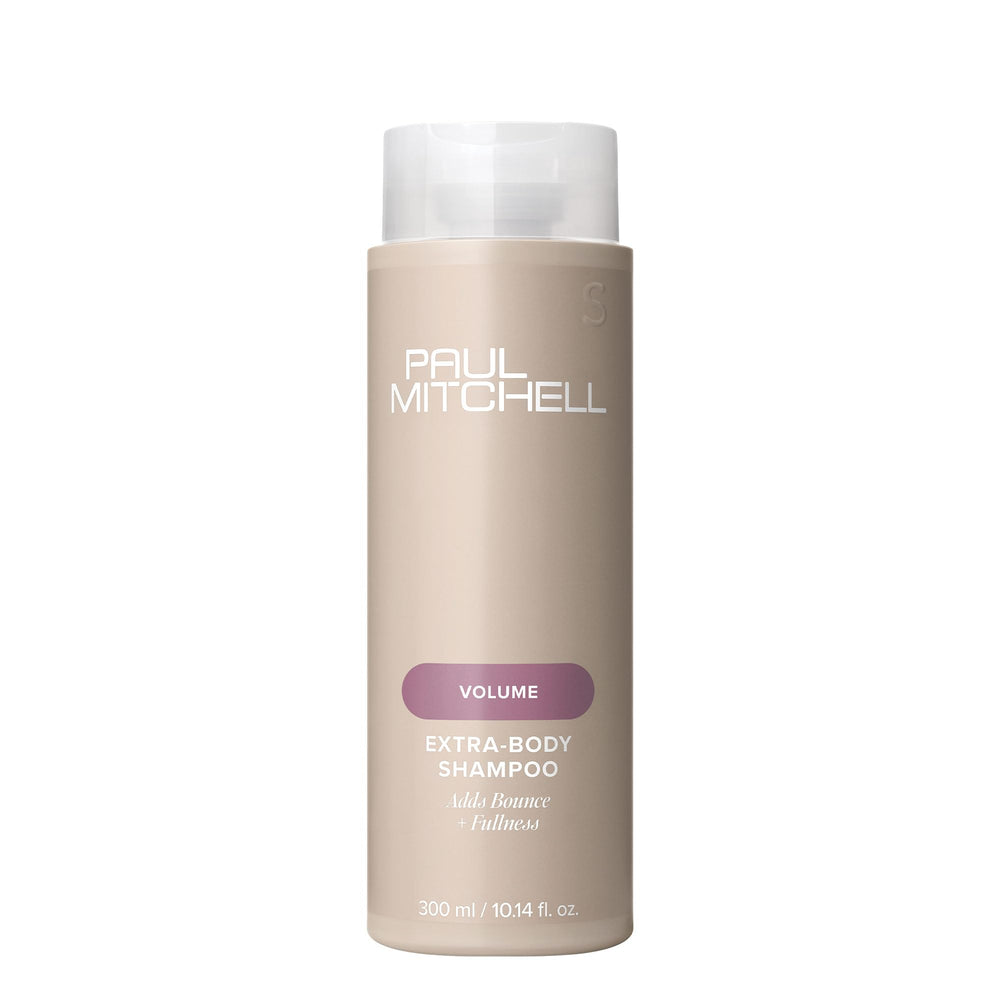Paul Mitchell Extra-Body Shampoo – bouteille affichant volume pour cheveux fins.