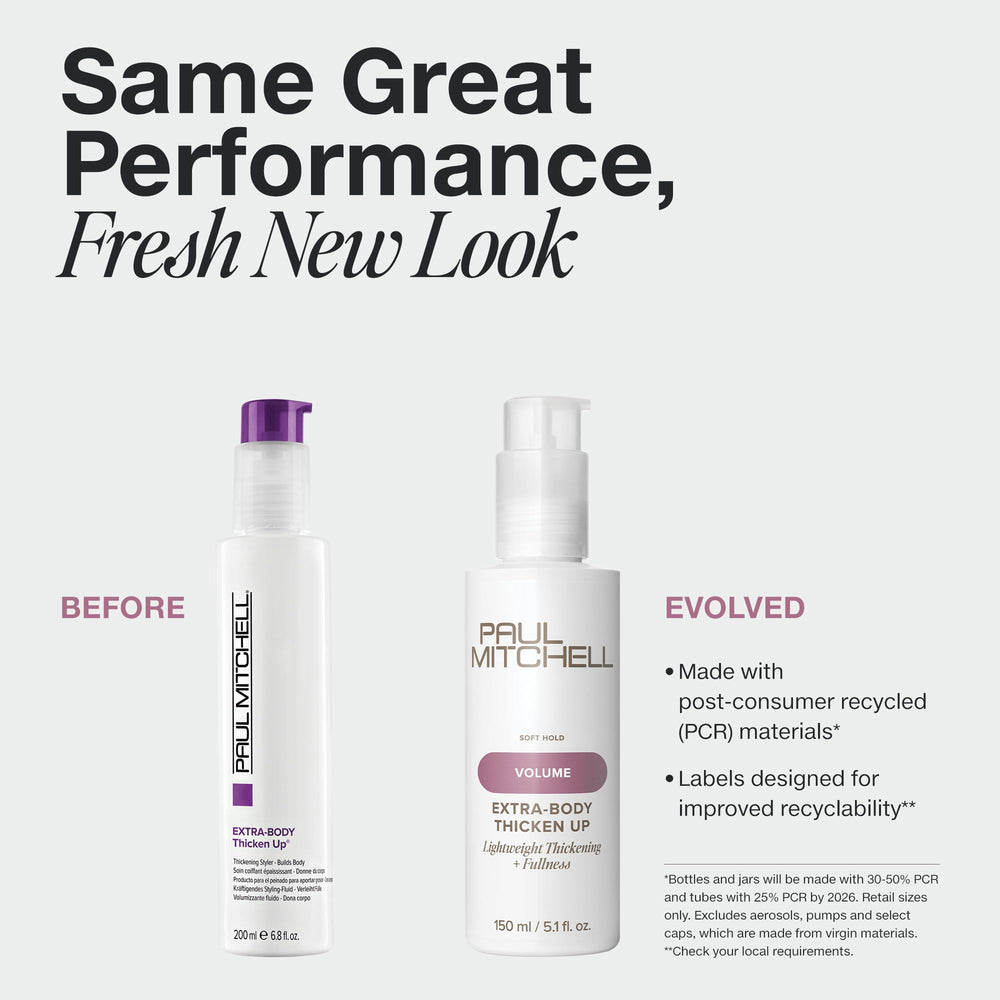 Paul Mitchell Extra-Body Thicken Up – gouttes sur cheveux humides pour plus de corps.