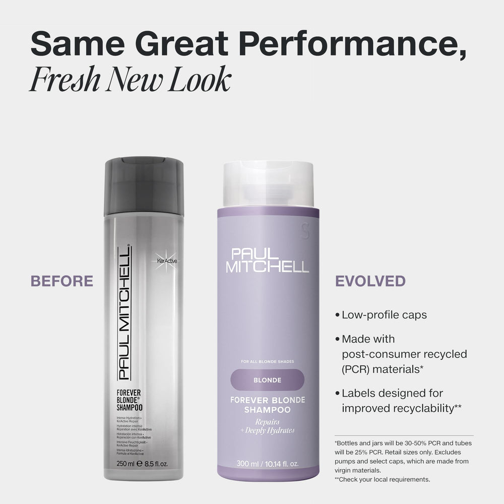 Paul Mitchell Forever Blonde Shampoo – étiquette clair et pratique pour l’utilisation quotidienne.