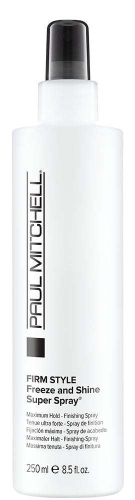 Paul Mitchell Freeze et Brillance Hairspray — bouteille avec fixation puissante et brillance.