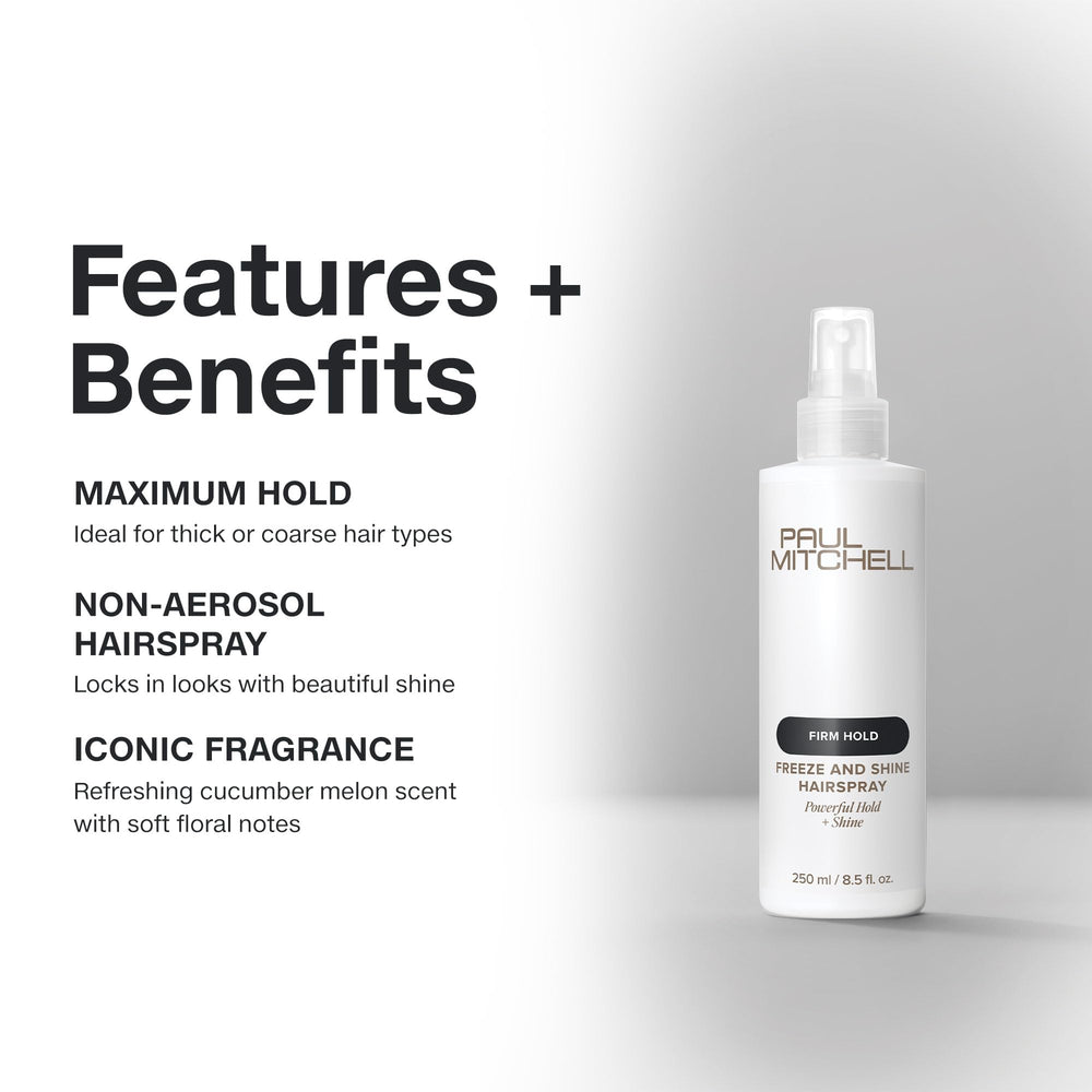Paul Mitchell Freeze et Brillance Hairspray — fixation ferme pour cheveux épais.