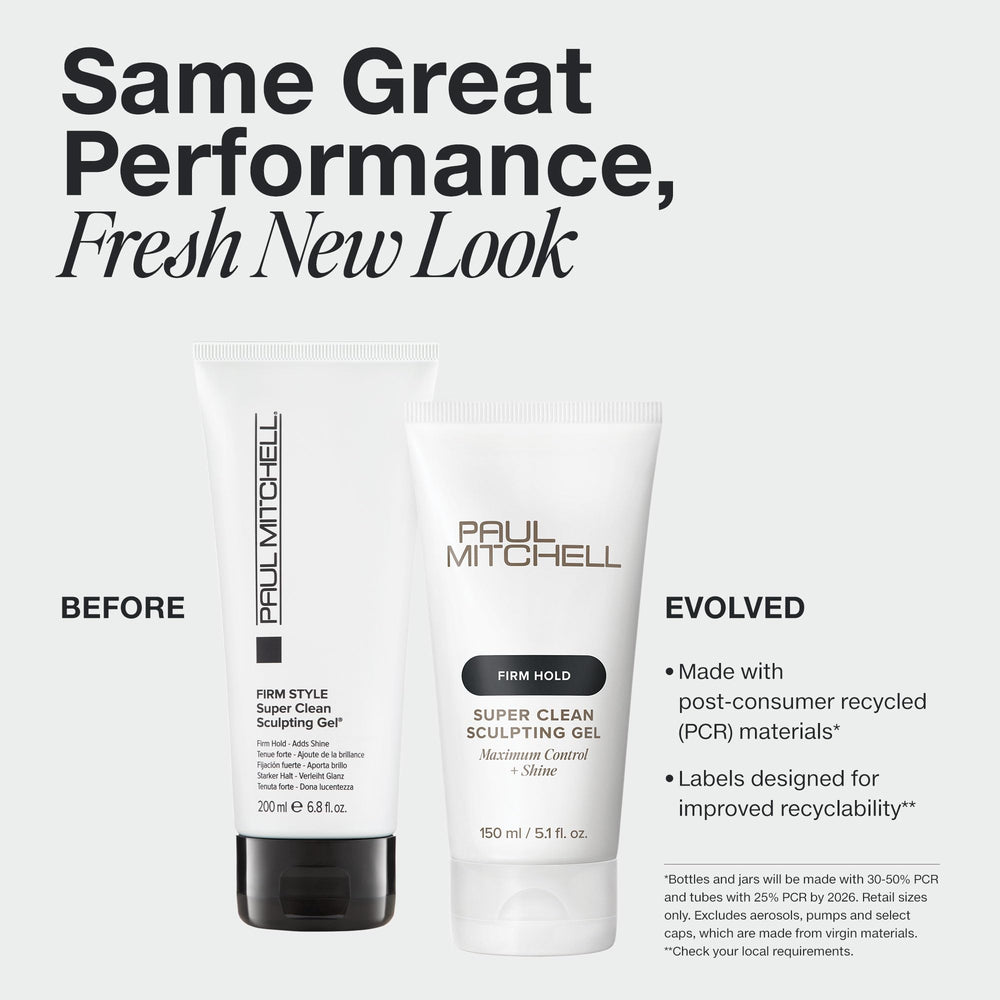 Paul Mitchell gel coiffant, texture visible et tenue longue durée.