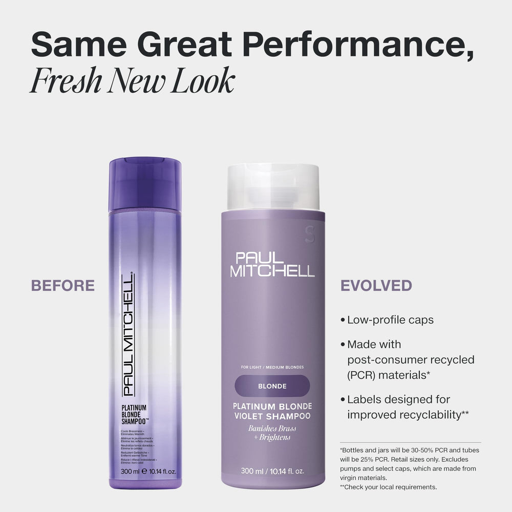 Shampooing violet Paul Mitchell, avant-après: blondes plus lumineuses et sans reflets jaunes.