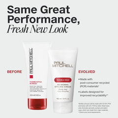 Paul Mitchell Re-Works appliquée par les mains démontrant le pliage et le restyling faciles.