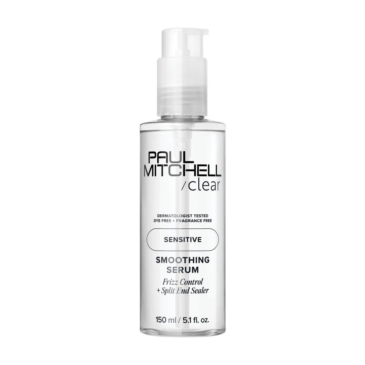 Paul Mitchell sérum lissage clair dans sa bouteille pour cheveux lisses et brillants.