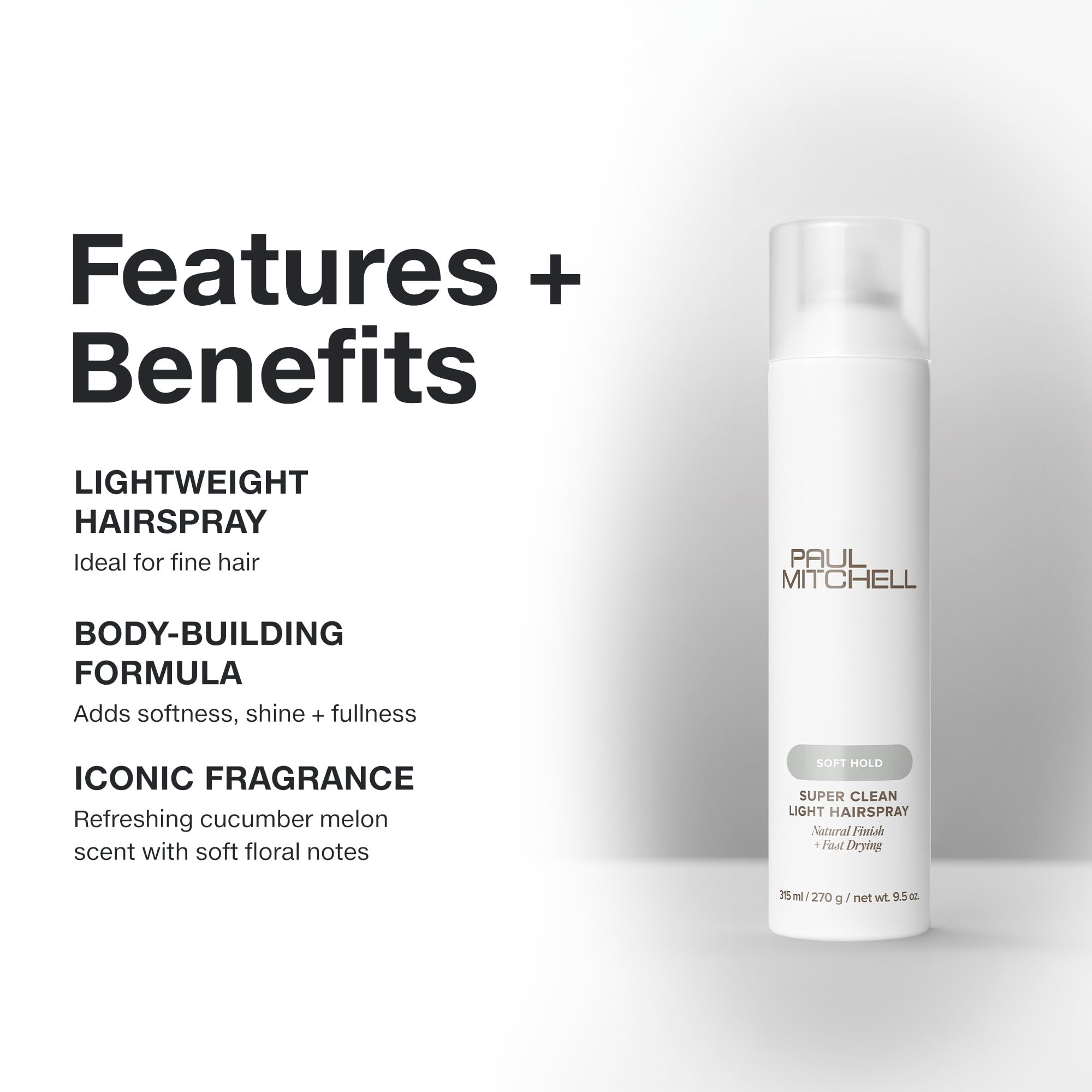 Pour un look léger, spray Paul Mitchell offre corps et brillance sans lourdeur.