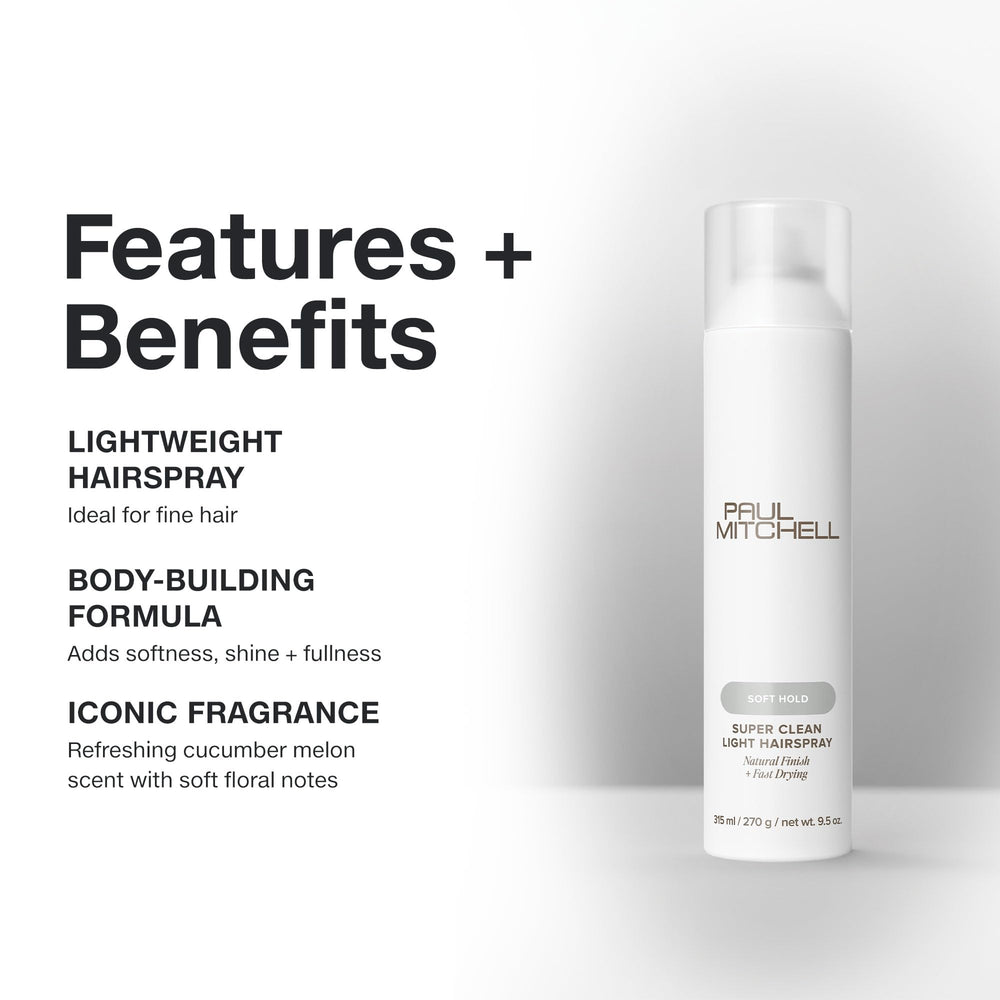 Pour un look léger, spray Paul Mitchell offre corps et brillance sans lourdeur.