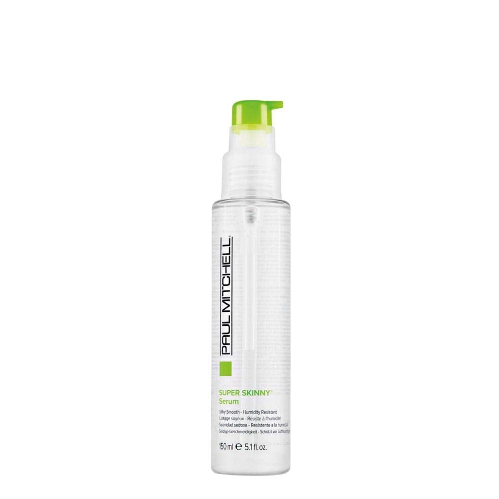 Sérum Paul Mitchell Super Skinny dans sa bouteille, offrant un lissage fluide et léger.