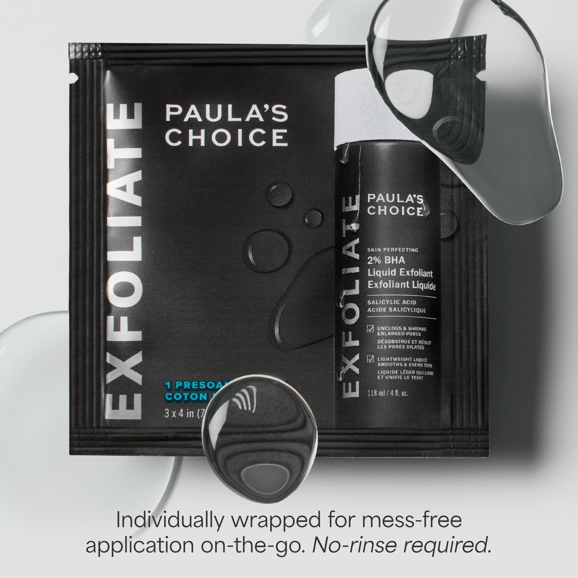 Paula's Choice bottle and pads display for routine skincare