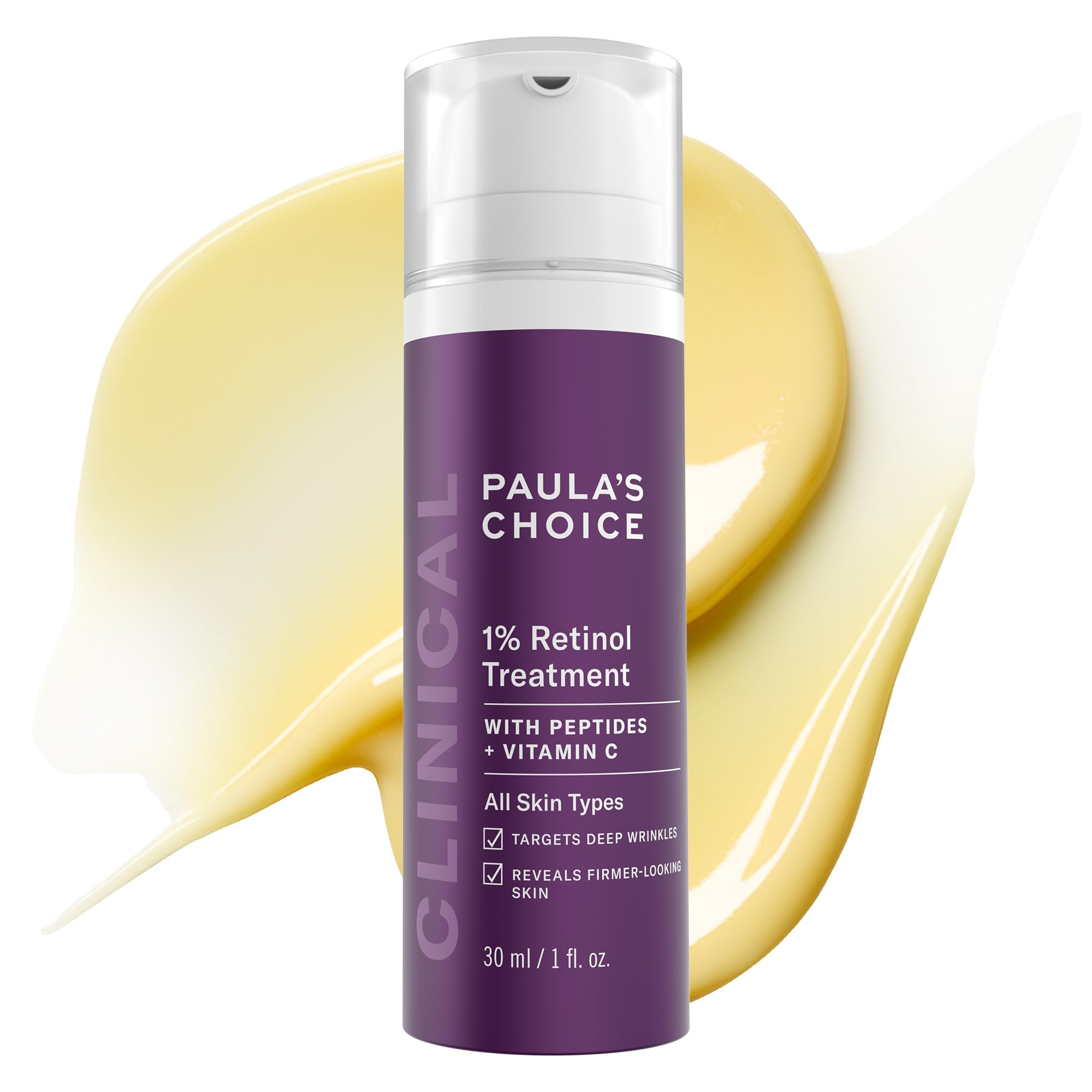 Paula's Choice CLINICAL 1% Retinol dans sa bouteille-pompe pour une application précise.