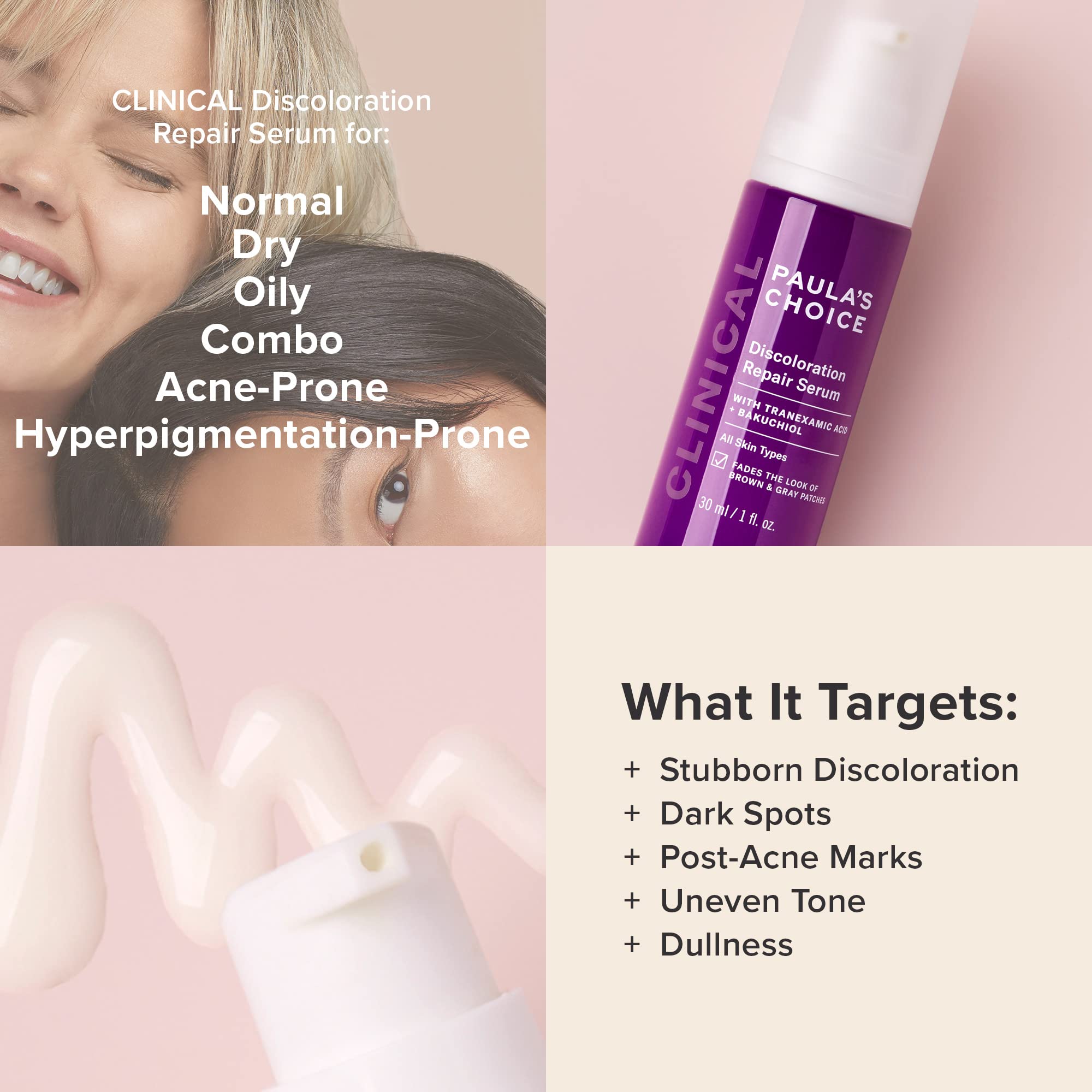 Utilisation du sérum Paula's Choice sur le visage, peau lumineuse.