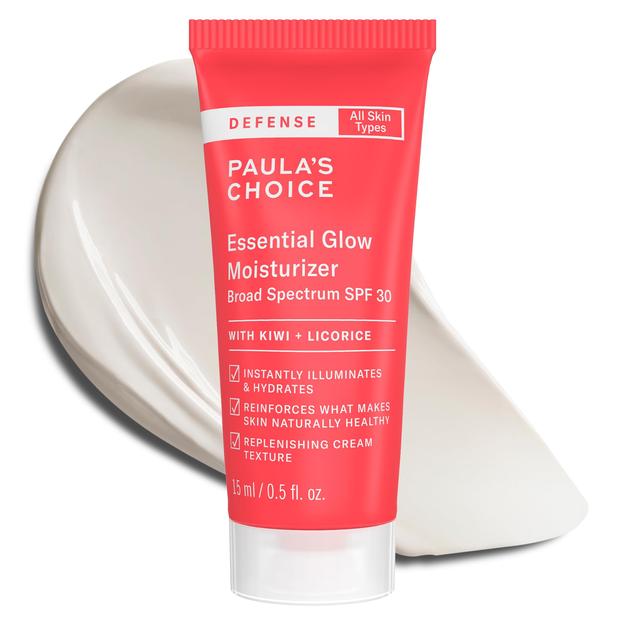Paula's Choice Defense Essential Glow, flacon-pompe prêt à l'emploi, protection minérale SPF30.