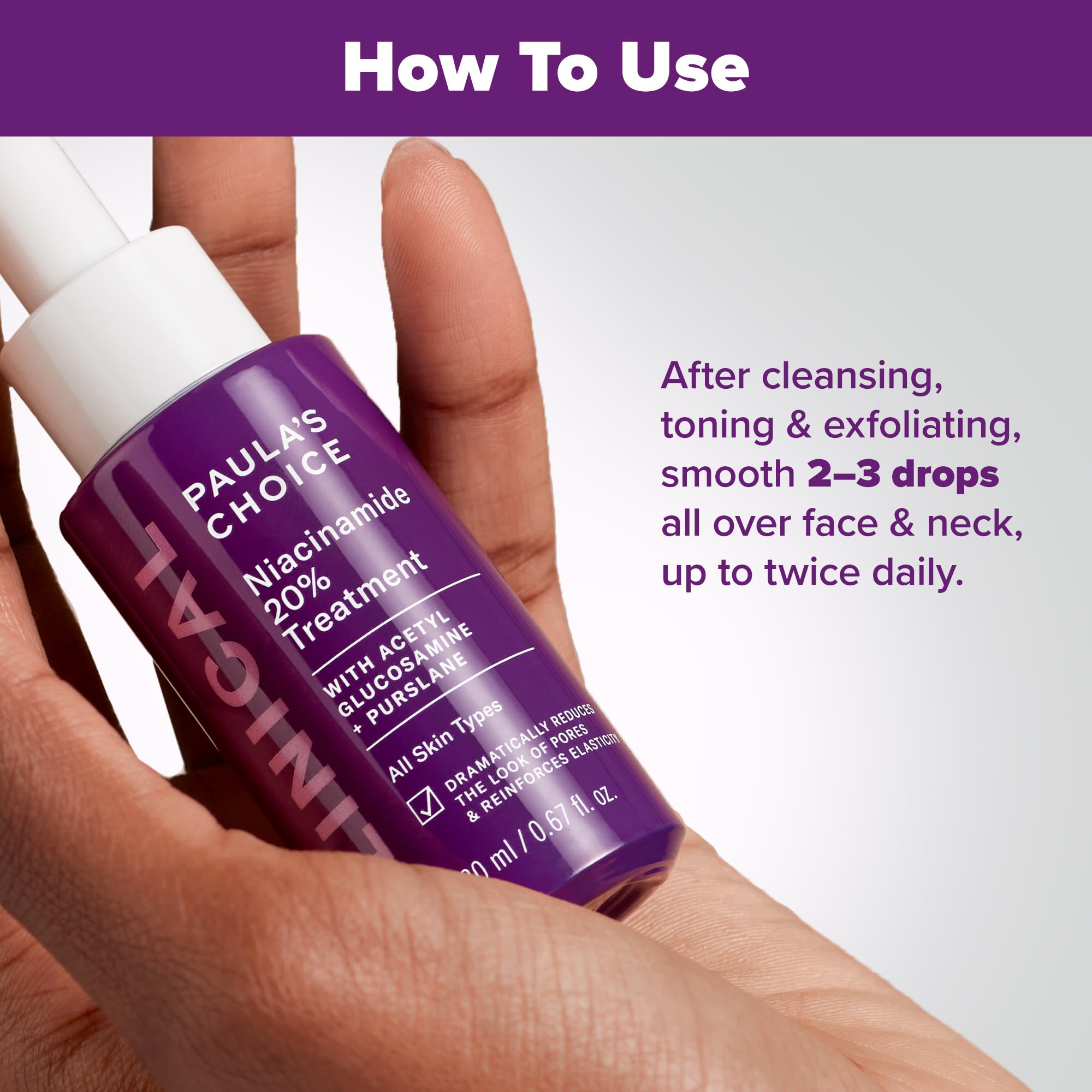 Sérum Paula's Choice Niacinamide, pipette, absorption rapide sans parfum.