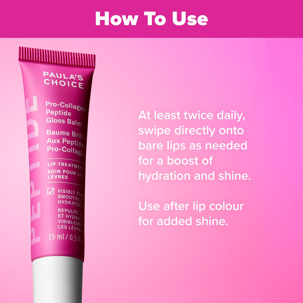 Paula's Choice Pro-Collagen Peptide Gloss Lip Balm—hydratation instantanée qui apaise les lèvres sèches.
