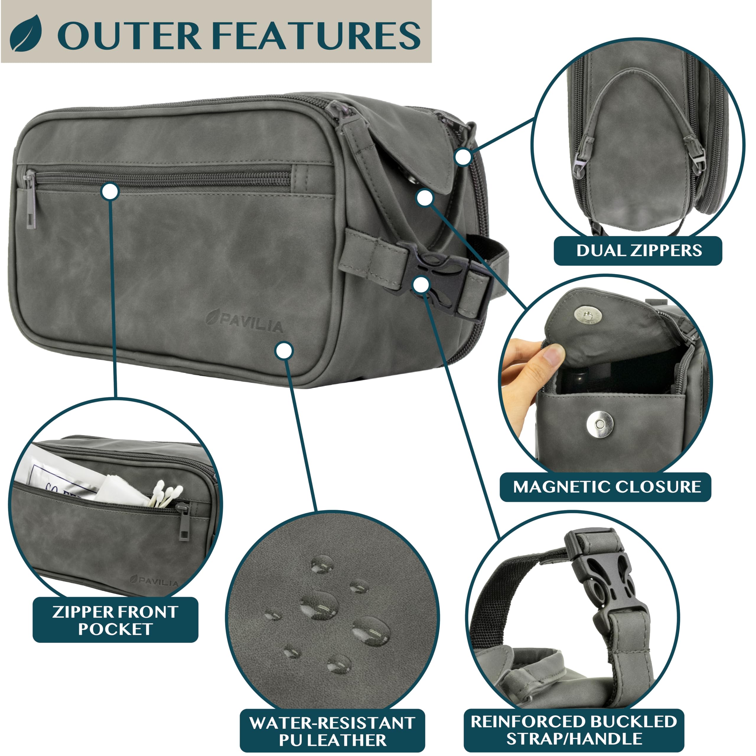 PAVILIA trousse en cuir PU résistante à l'eau pour voyager.