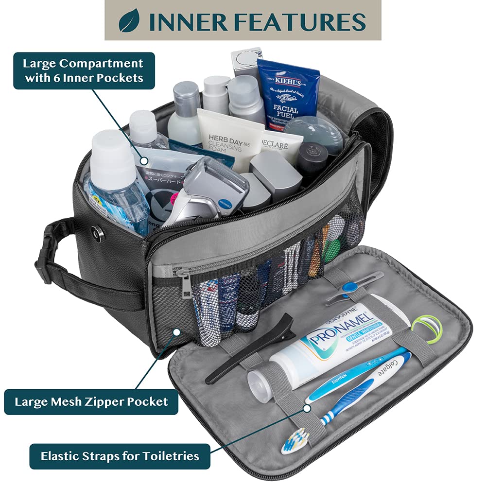 Kit de toilette PAVILIA noir avec fermetures doubles facilitant le rangement.