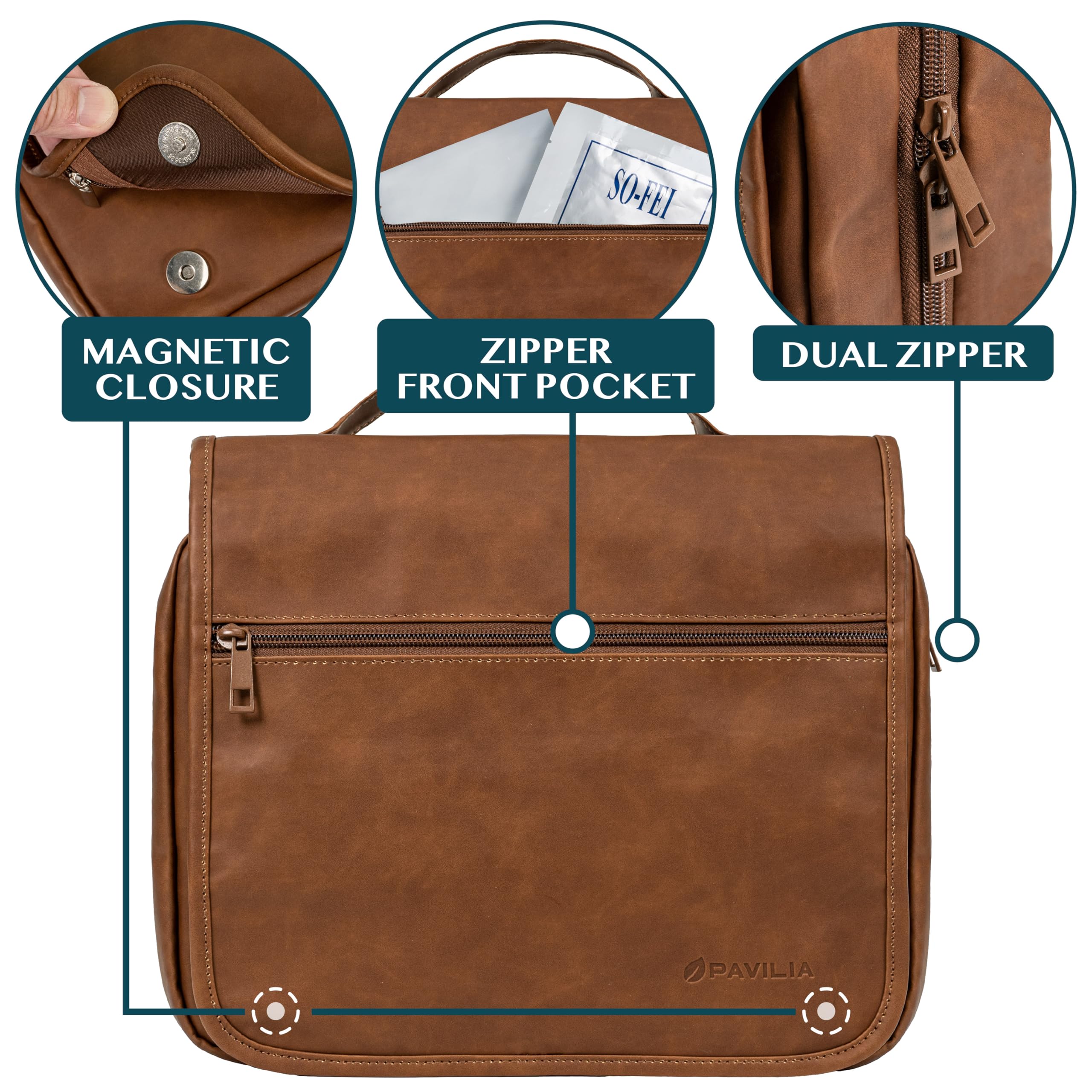 PAVILIA trousse de toilette avec poches en maille pour organiser les produits.