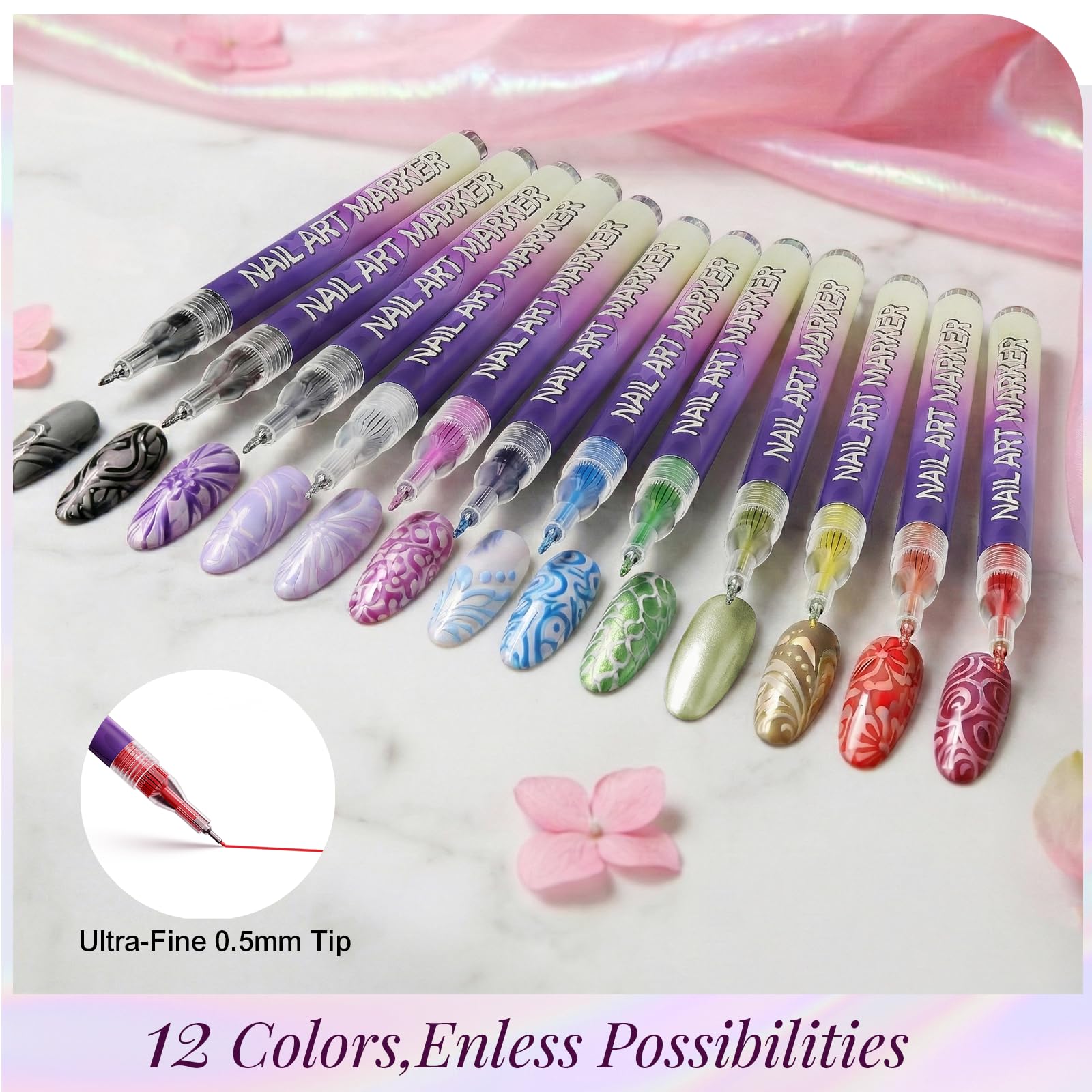 Pawhims stylo-art-ongles bleu, application fluide pour dessins délicats.
