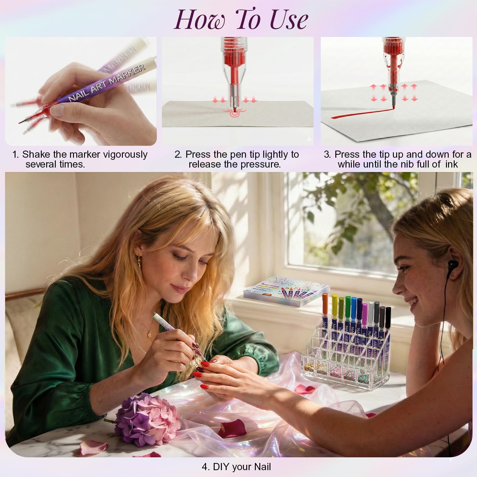 Pawhims stylo-art-ongles vert menthe, contrôle précis pour motifs floraux.