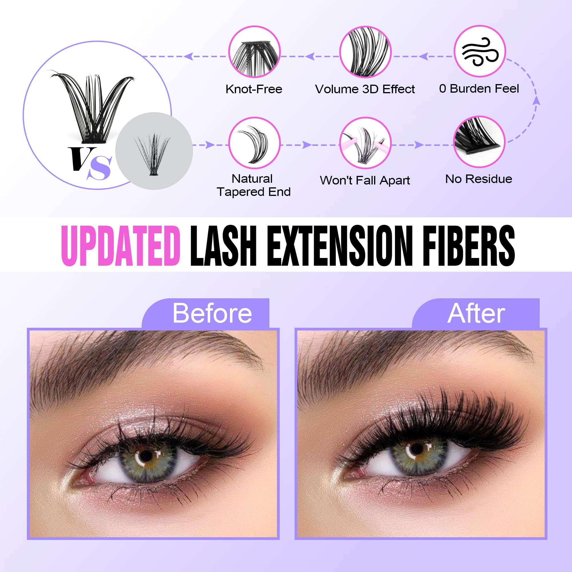 Groupes de cils Pawotence en grappes 40D50D pour différents looks