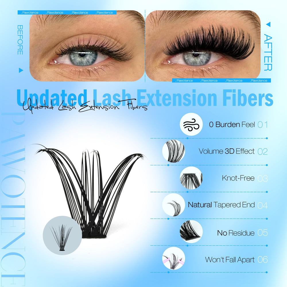 Cils cluster Pawotence 10-18 mm pour volume naturel.