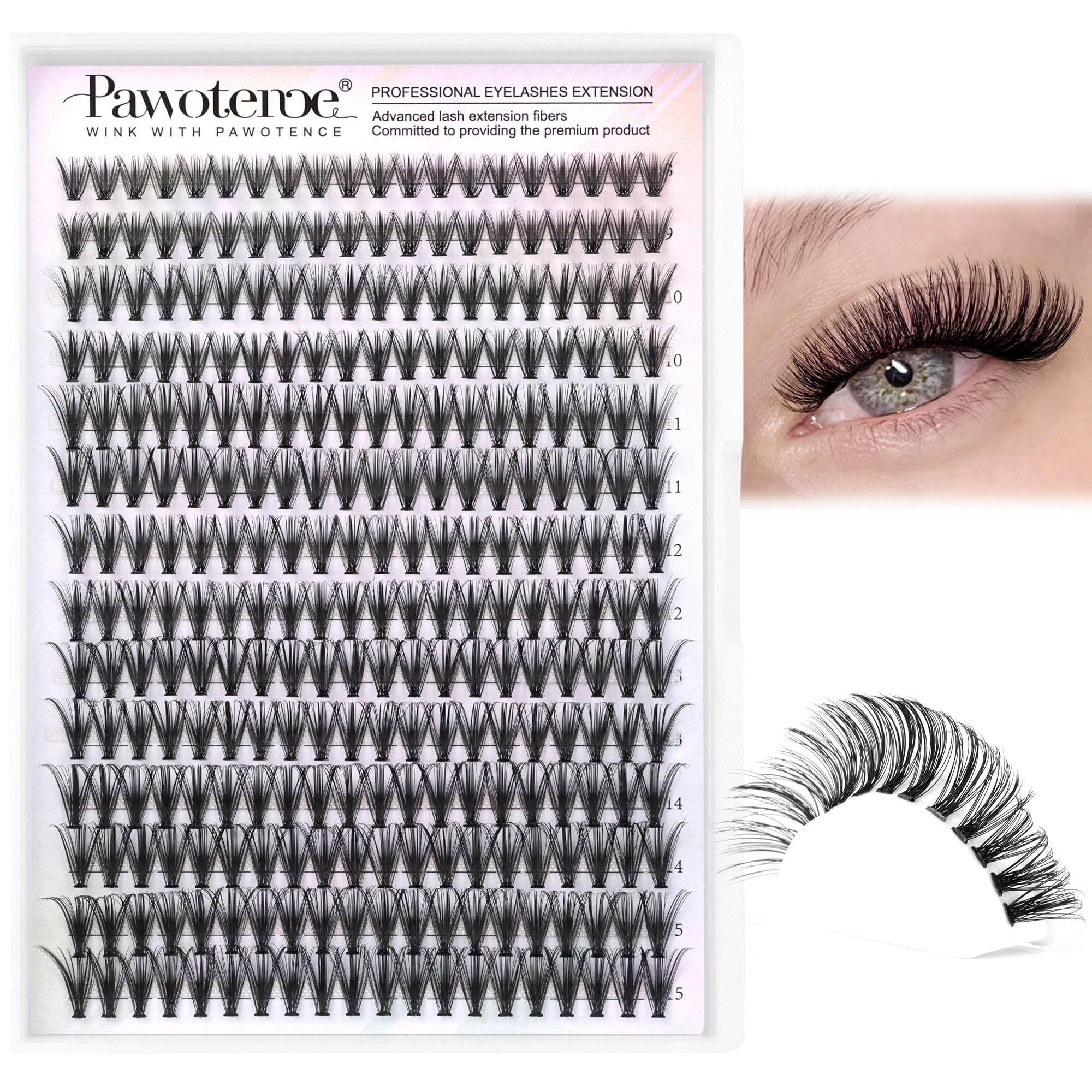 Pawotence clusters cils 8-15 mm naturel, texture douce pour un regard plus fourni.