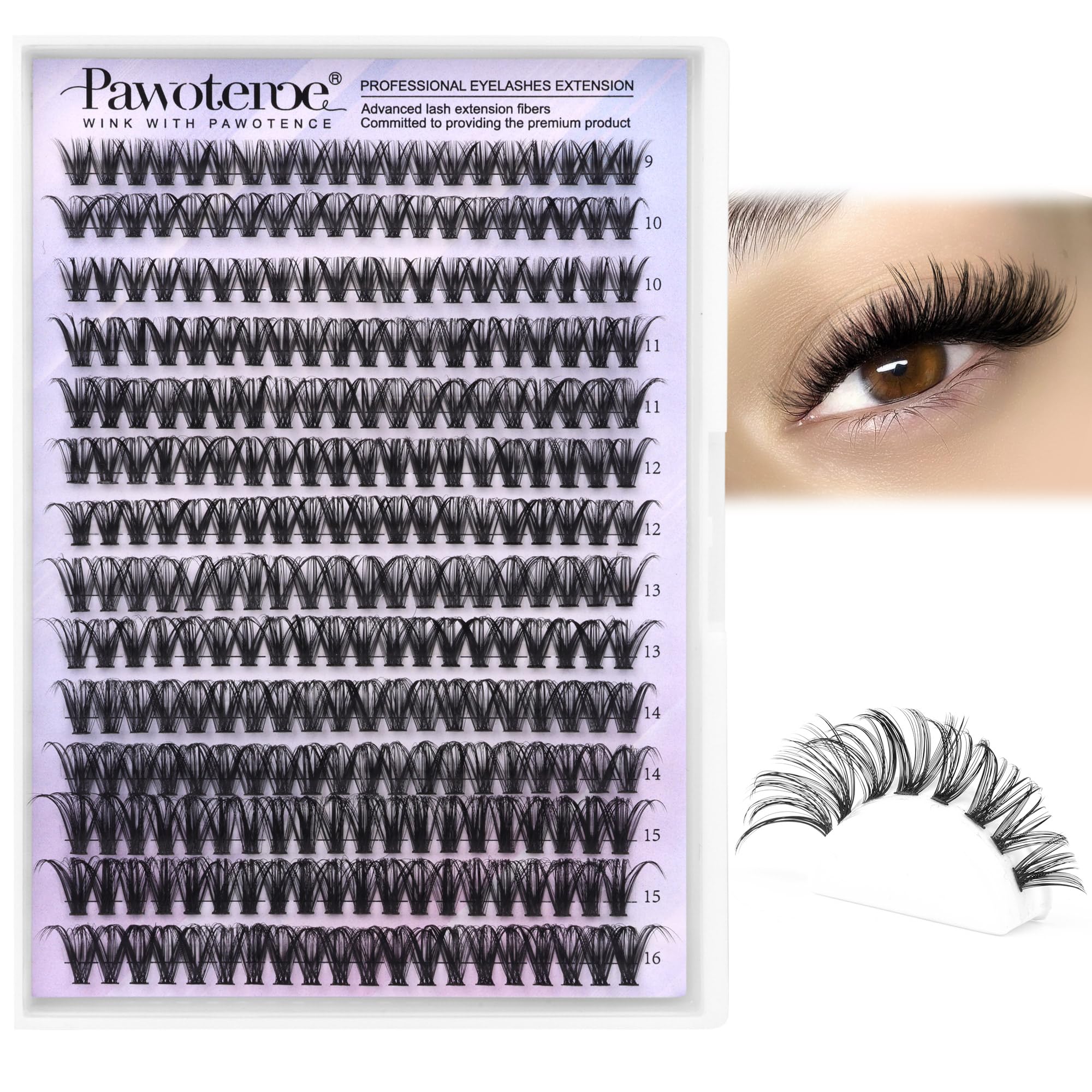 Pawotence groupes-cils 40d, gros plan, texture douce et volume subtil.