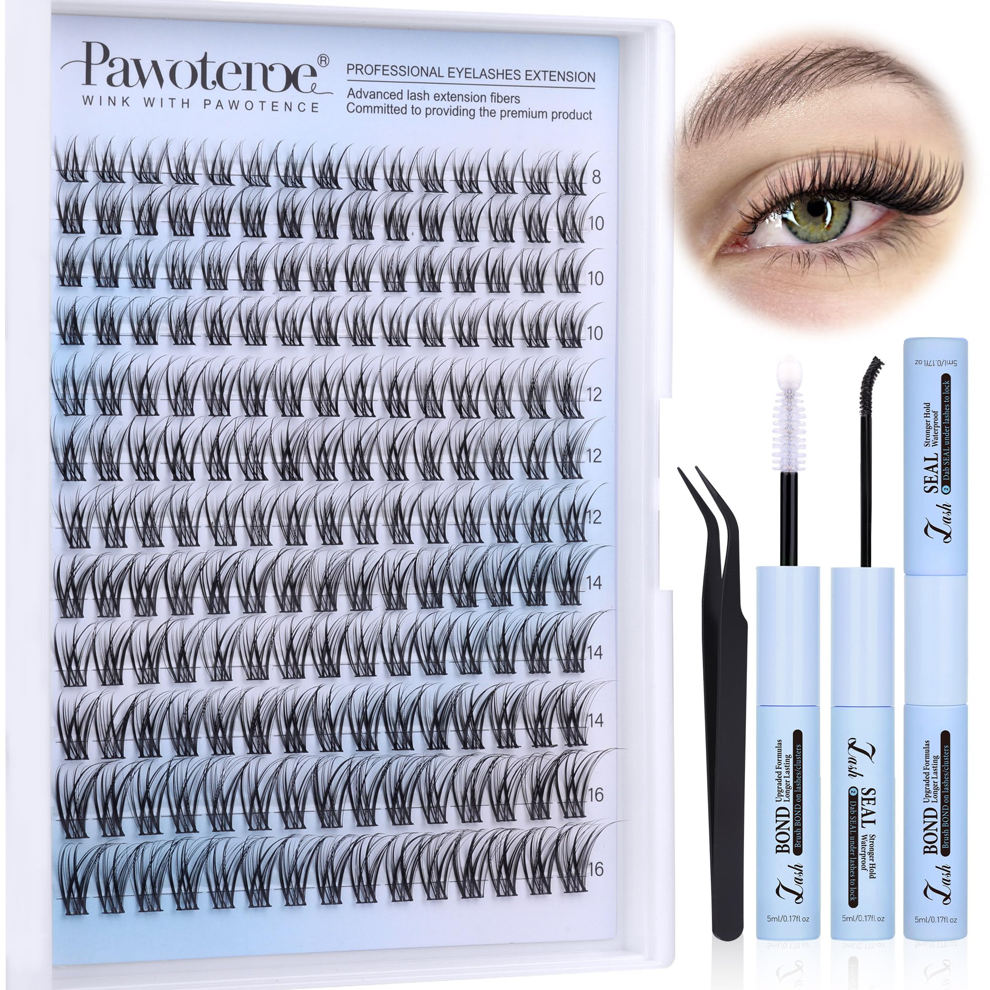 Pawotence kit clusters cils – ensemble complet pour un regard naturel