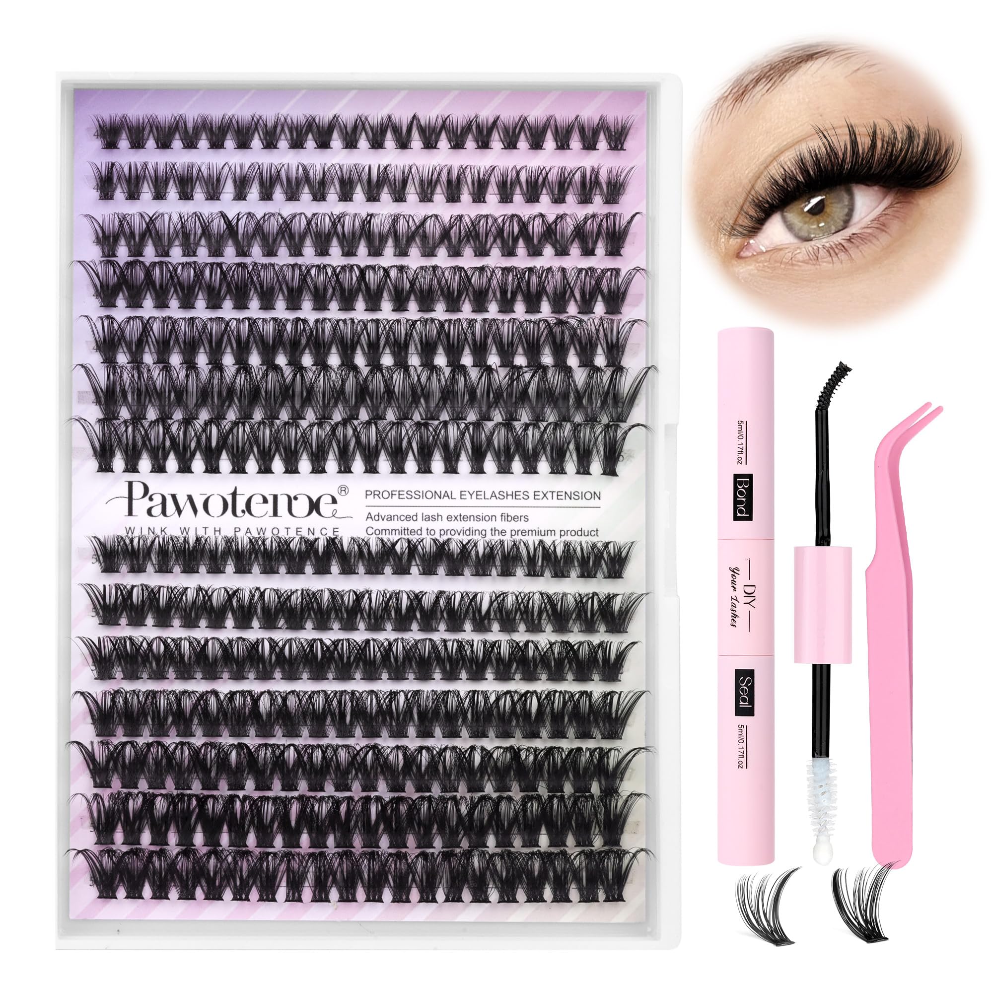 Kit Pawotence extension cils 40D50D, grappes 8-16mm, aspect volumieux et naturel