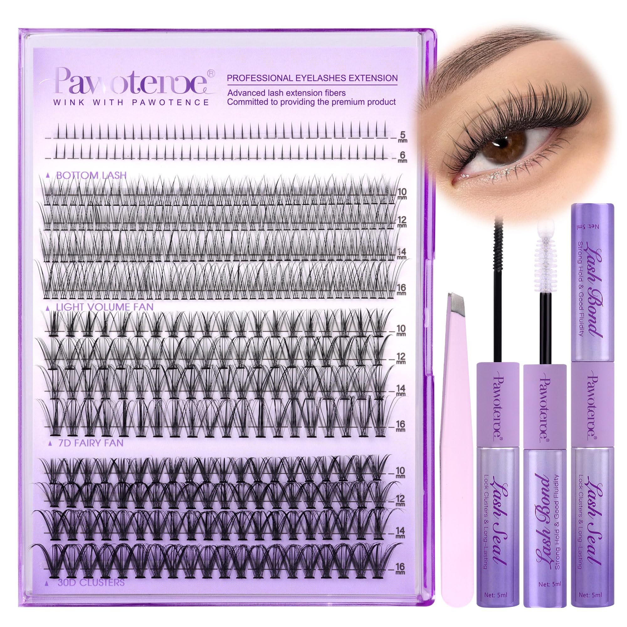 Pawotence kit extension cils clusters en 4 styles pour look naturel à la maison.
