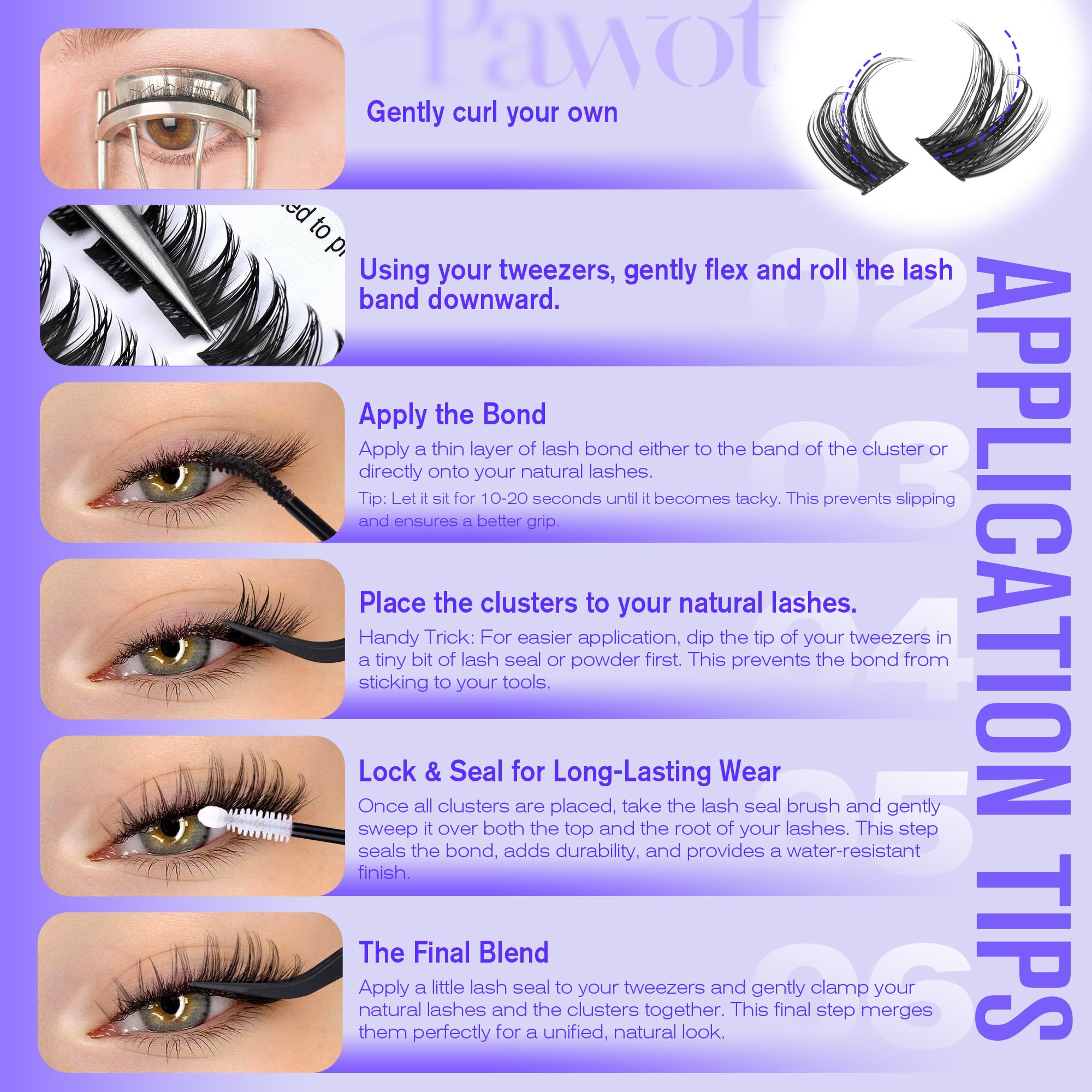 Pawotence Lash Clusters Kira, kit à faire soi-même pratique pour des looks personnalisés à domicile.