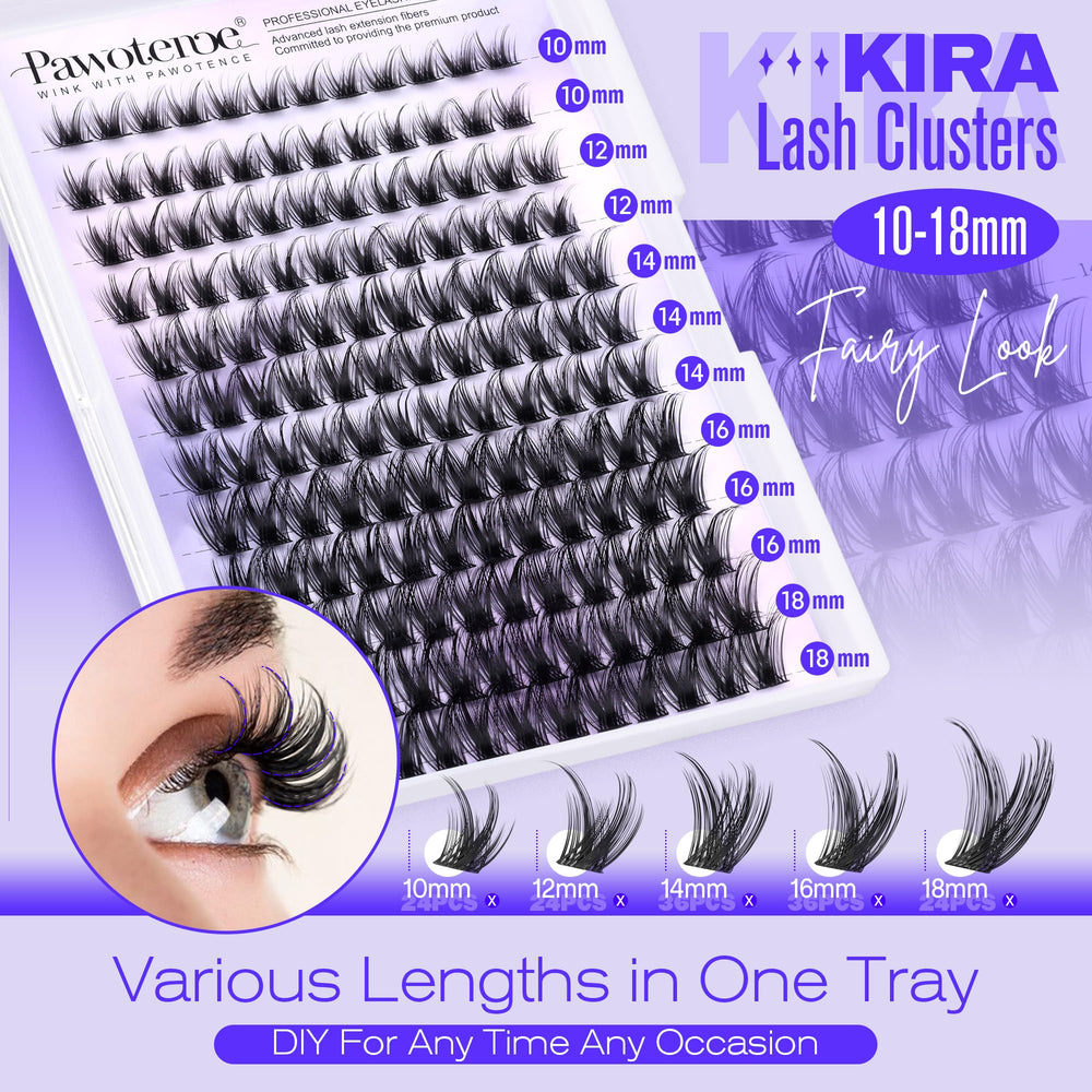 Pawotence Lash Clusters Kira, longueur 10-18 mm pour un regard allongé et naturel.