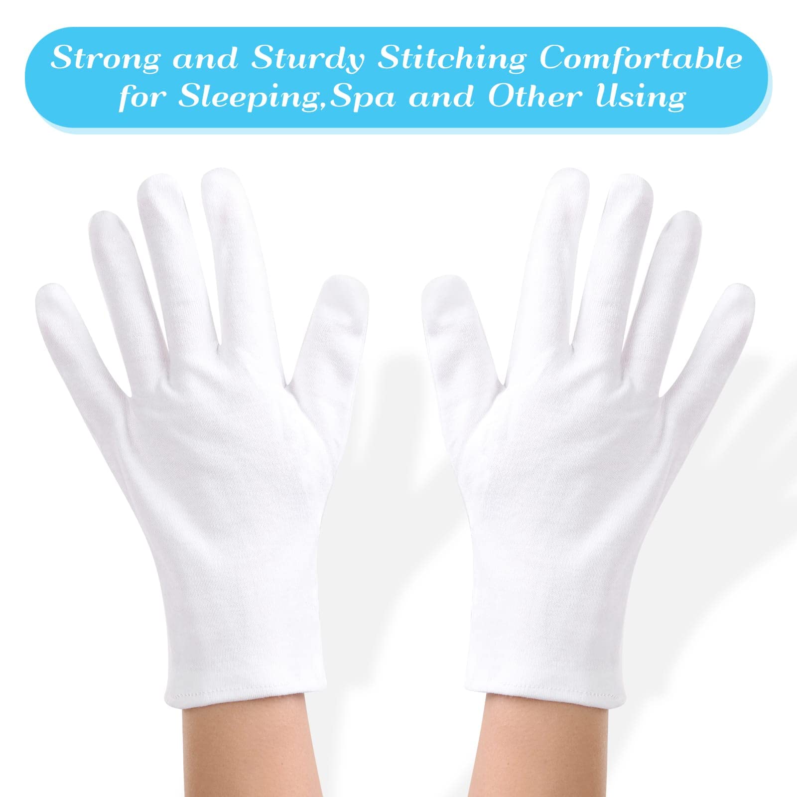 Gants Paxcoo coton blanc XL utilisés pour inspection de bijoux.