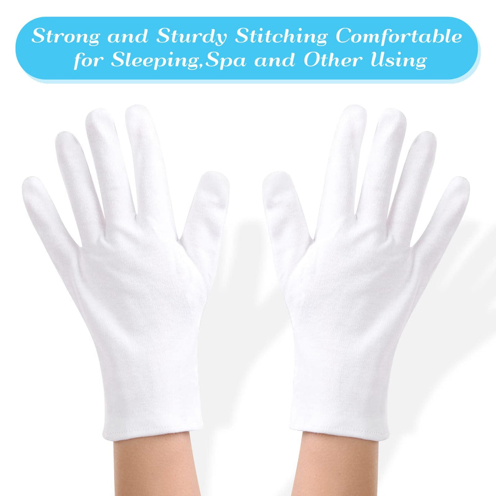 Gants Paxcoo coton blanc XL utilisés pour inspection de bijoux.