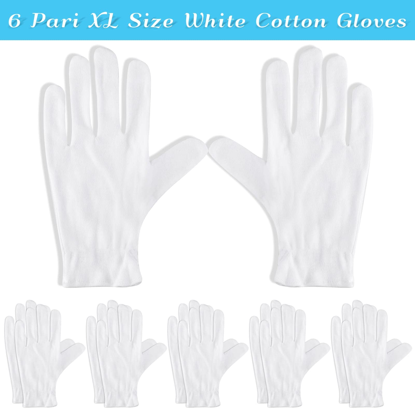 Gants Paxcoo en coton blanc XL sur la main, confort lors du port.