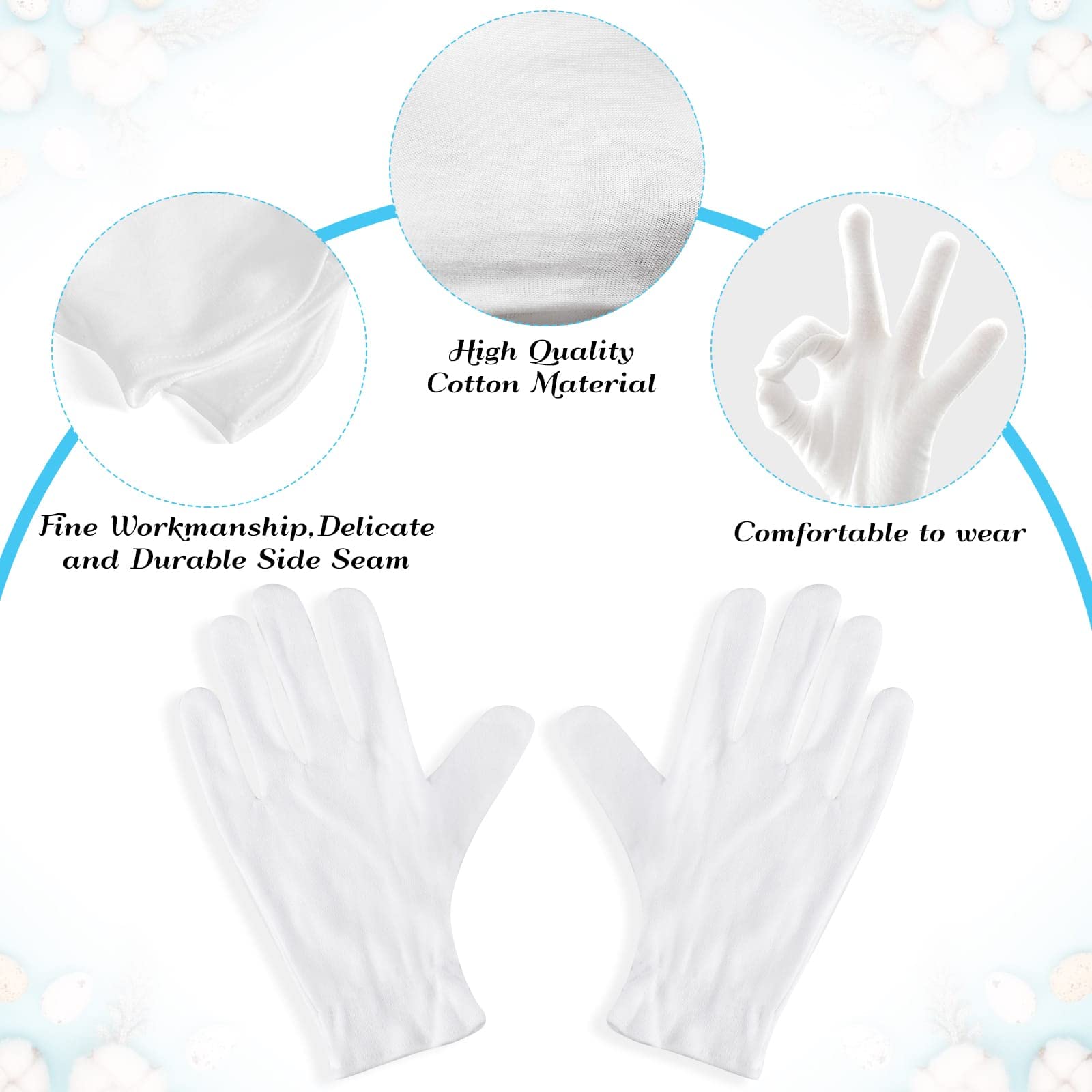 Gants Paxcoo en coton blanc XL destinés au spa des mains et relaxation.
