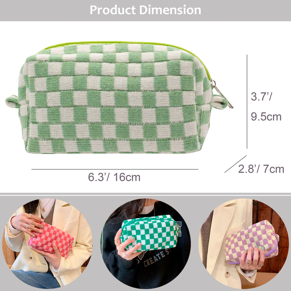 PAZIMIIK pochette maquillage à carreaux, fermeture-éclair métallique sécurisante.