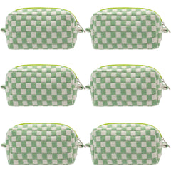 PAZIMIIK pochette maquillage à carreaux ouverte, pratique pour accéder rapidement à vos produits.