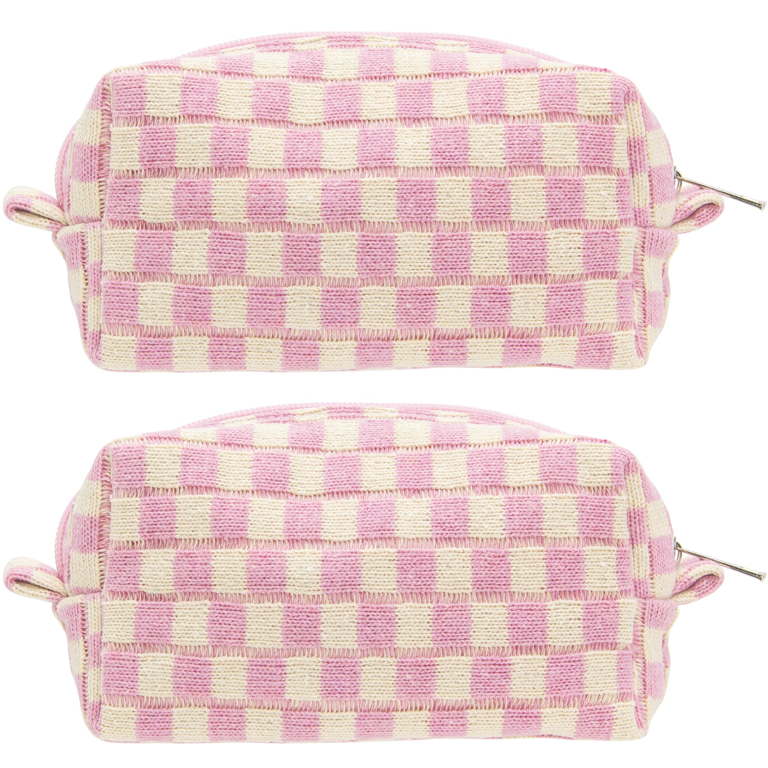 PAZIMIIK trousse maquillage carreaux rose beige, pratique et légère pour le sac