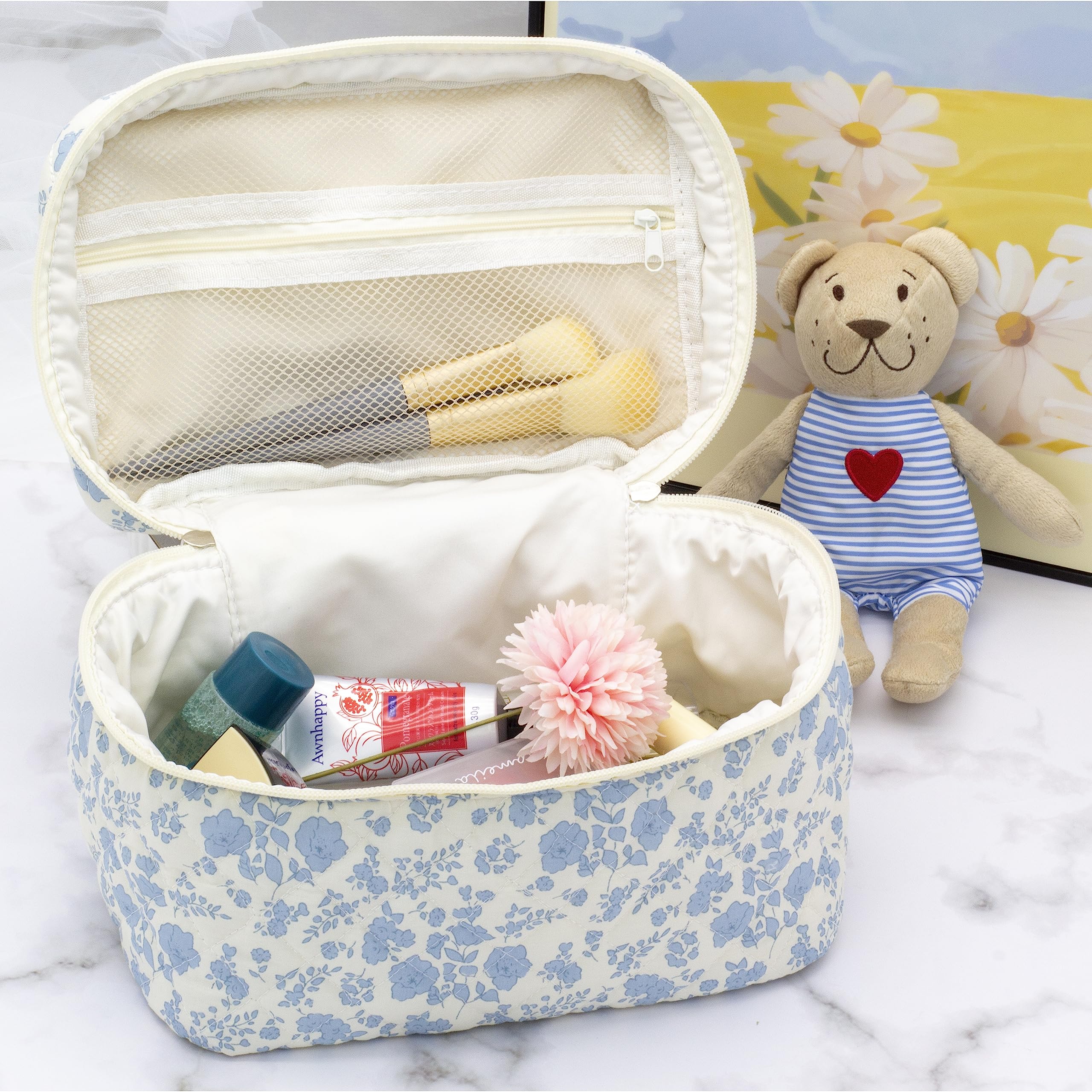 PAZIMIIK etui cosmétique zip bleu doux, accessoire compact et sûr
