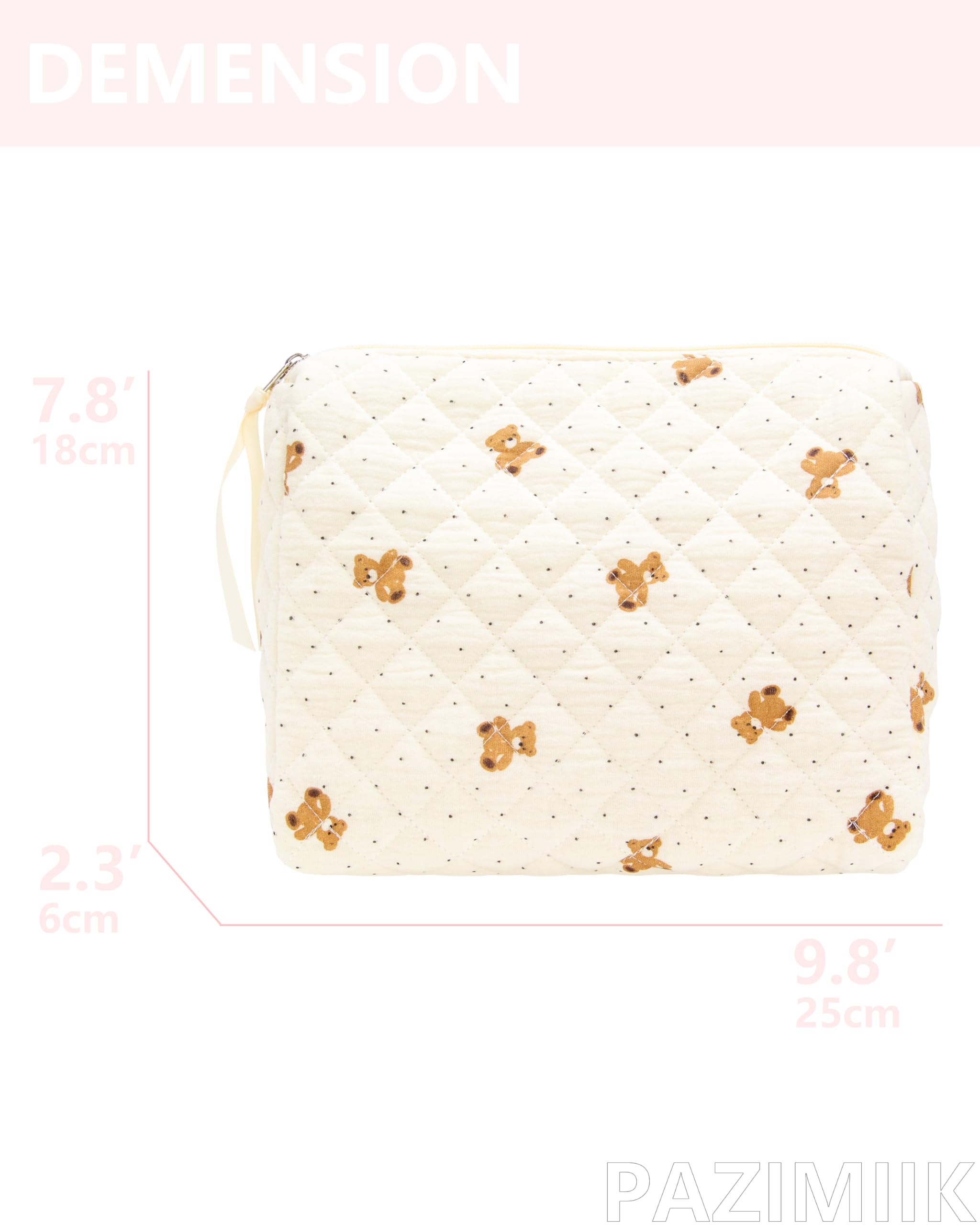 PAZIMIIK pochette-maquillage quiltée texture douce: matière agréable au toucher et portée quotidienne.